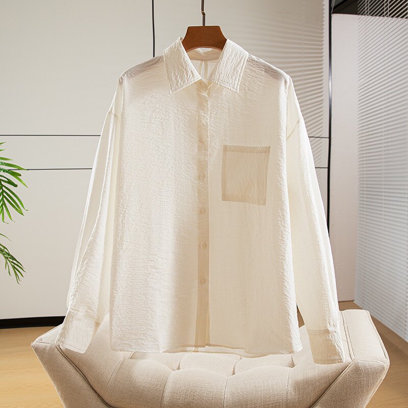 桑蚕丝真丝干丝女装慵懒宽松百搭衬衫秋季新款简约通勤翻领小衫
