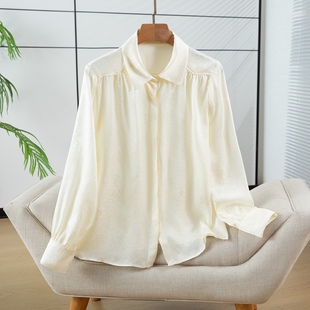 桑蚕丝绞萝提花衬衫长袖新款轻奢翻领真丝衬衫通勤上衣凉快透气