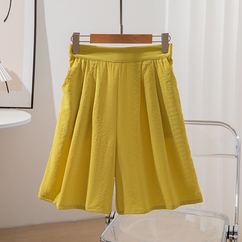 清仓桑蚕丝肌理感干丝高腰通勤中裤休闲口袋短裤五分真丝西装裤