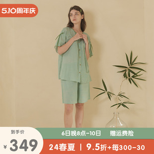 凉感家居服套装 朵朵可可睡衣女2024春夏新款 棉麻印花清爽短裤 短裤