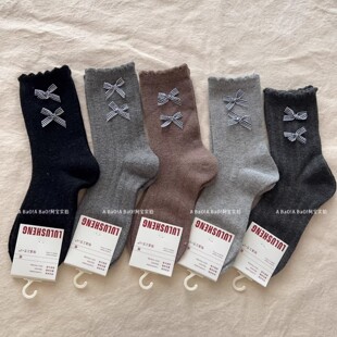 冬季 特价 鹿鹿升lulusheng 包邮 蓄热恒温工艺双蝴蝶结中筒袜 满4