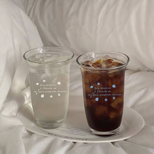 ins风贝壳字母喝水玻璃杯家用果汁杯子高颜值女水杯牛奶杯咖啡杯