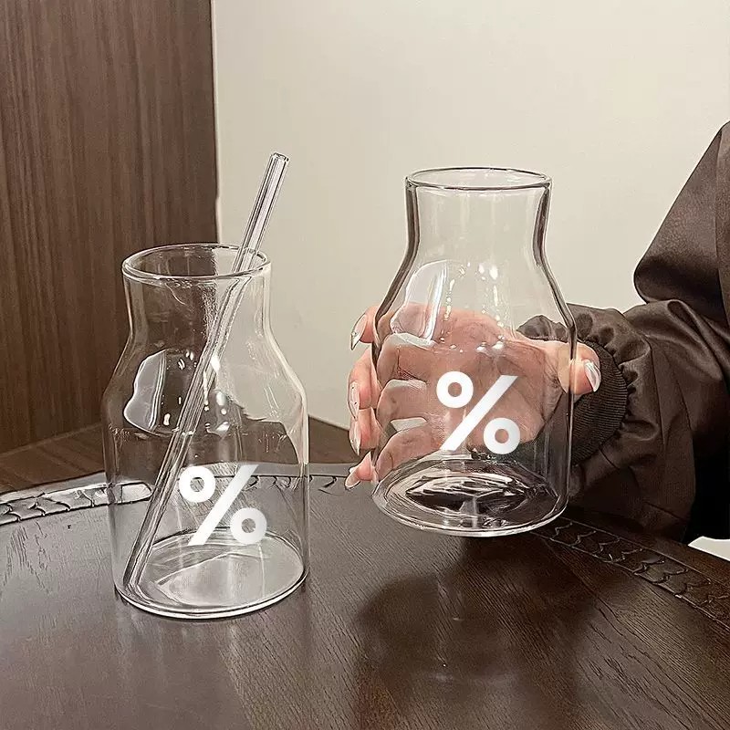大容量玻璃杯带吸管杯子特别好看的水杯高颜值果汁饮料咖啡杯家用图片