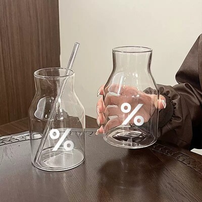 大容量玻璃杯带吸管杯子特别好看的水杯高颜值果汁饮料咖啡杯家用