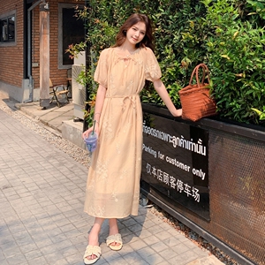 【现货】橘色休闲泡泡袖刺绣连衣裙B208-9021-P125K178图片
