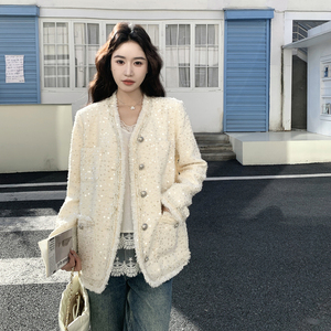 【新款】白色亮片气质款小香风外套B208-268005-P165K289图片
