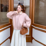 【新款】可拆卸钩花领粉色皮衣外套B208-268001-P160K279，女装短外套，浙宝208