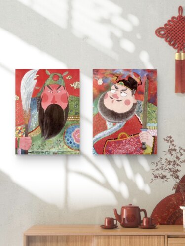 门神贴新年对联中奎原创插画复制