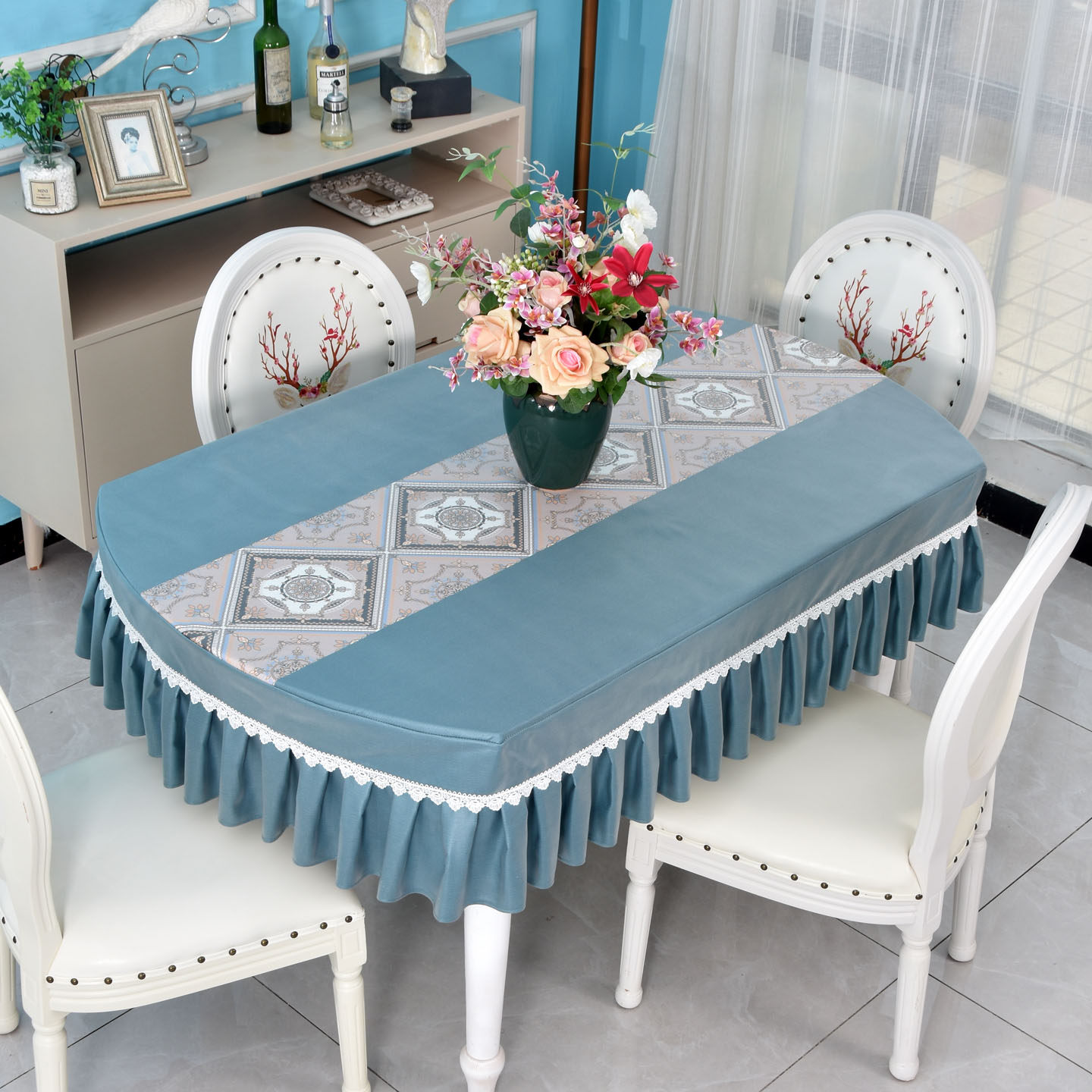 简约2025新款防水椭圆形餐桌布家用花边台布布艺几何台裙茶几套罩,居家布艺,桌布,淘宝优惠券,粉丝福利购,淘宝优惠卷