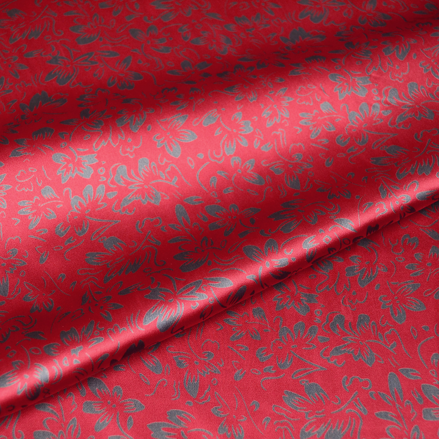 100%红色碎花布料真丝素绉缎