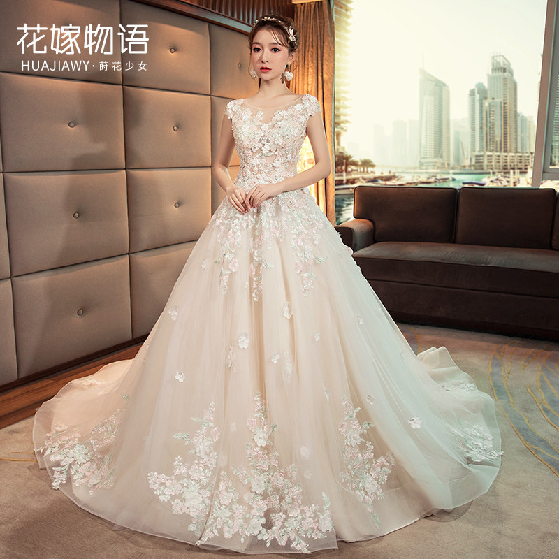 齐地婚纱礼服2020新款韩式v领新娘结婚星空公主大码梦幻女长拖尾