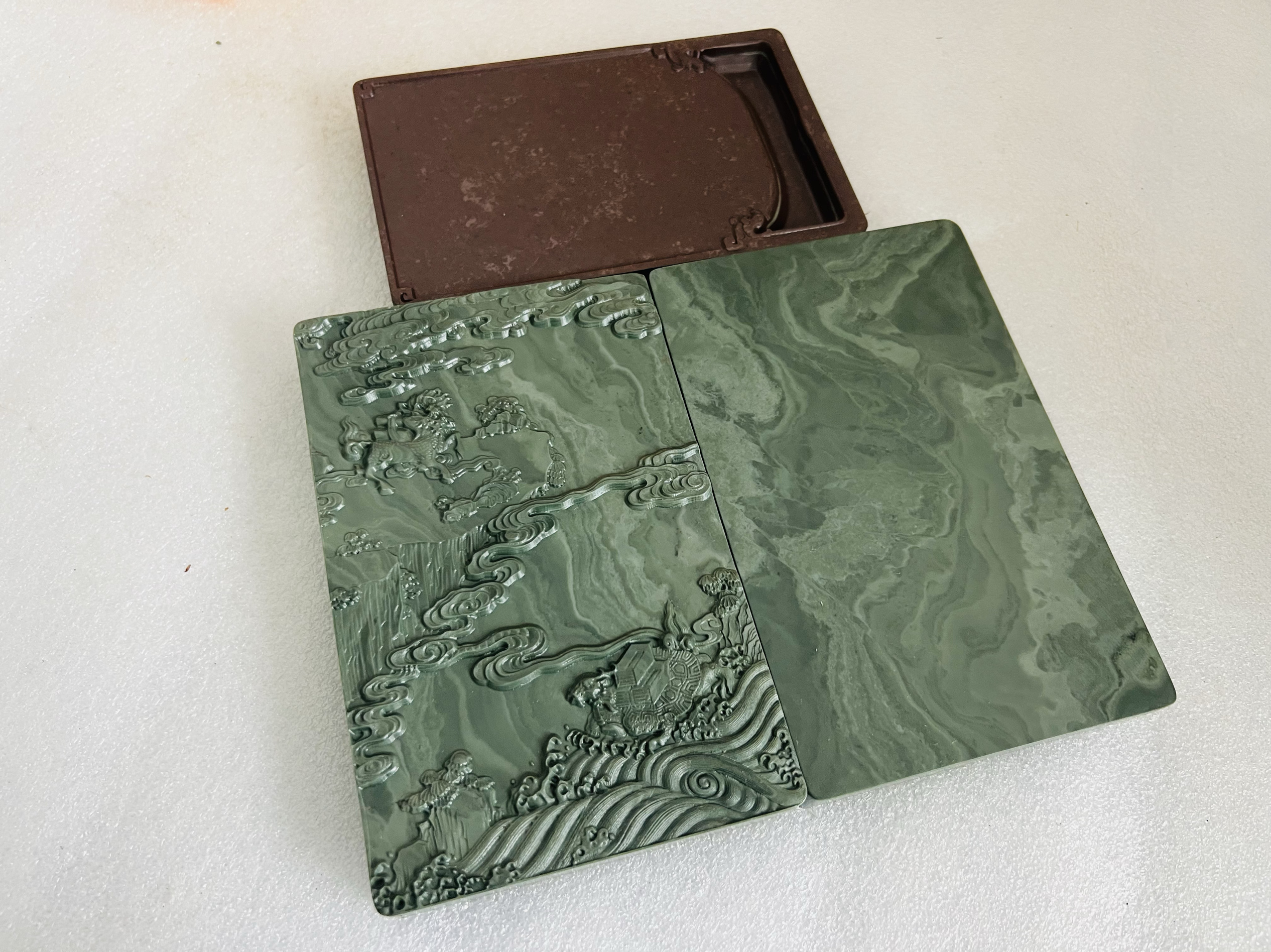 松花石砚台洛书盖砚磨墨老坑原石比端歙砚好墨盒礼品