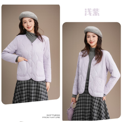 雅鹿棉服女士羊毛内胆加绒轻薄小棉袄加厚保暖无领2025新款外套冬