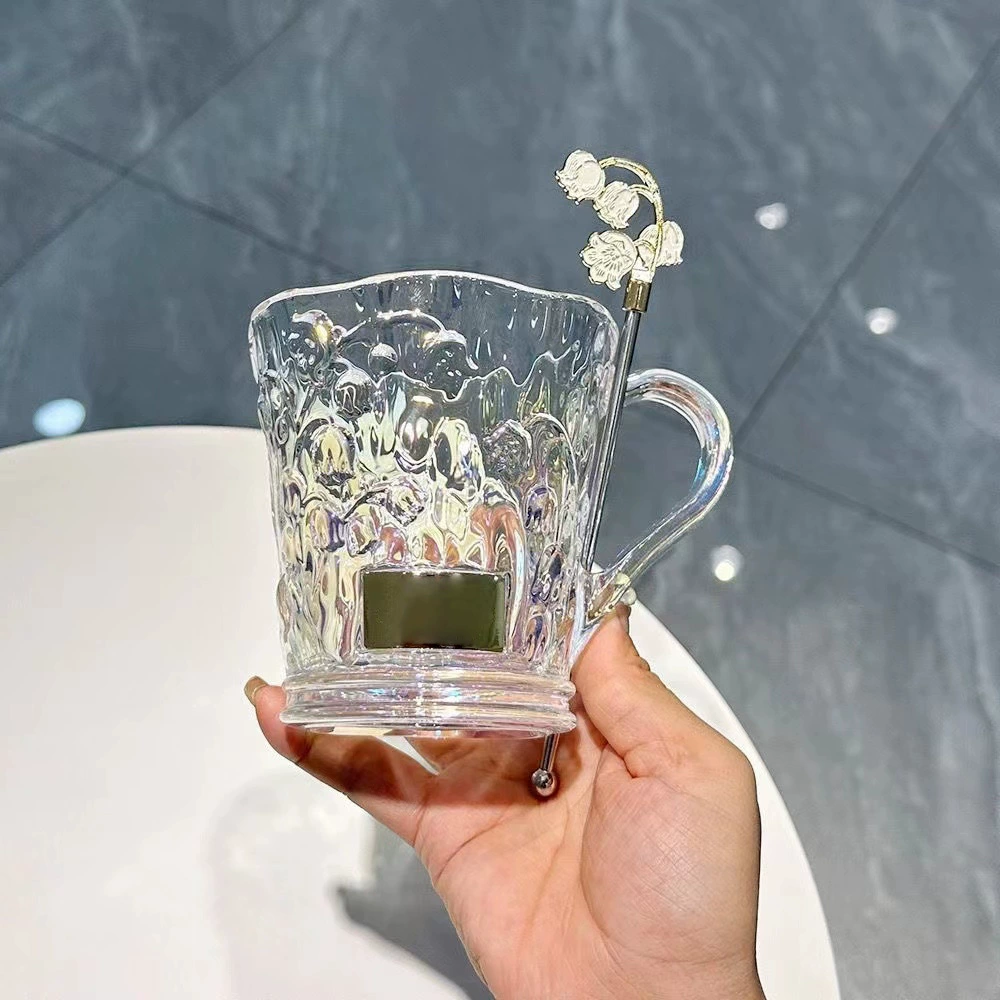 新款金色铭牌立体浮雕优雅铃兰花炫彩镭射玻璃杯配花朵搅拌棒礼品,餐饮具,玻璃杯,淘宝优惠券,粉丝福利购,淘宝优惠卷