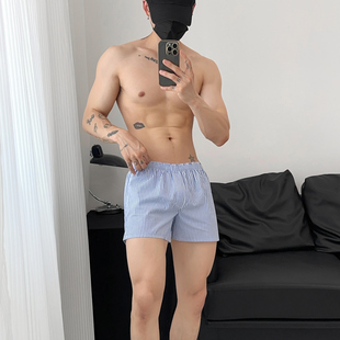 2条装男士家居裤夏季阿罗裤宽松纯棉梭织条纹睡裤简约平角裤包邮