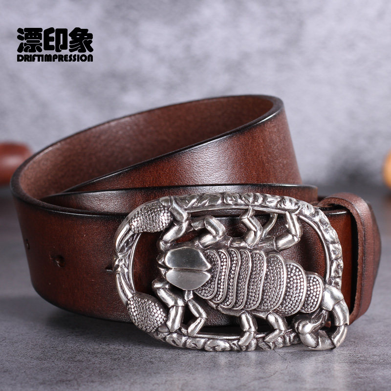 皮带男真皮手工朋克风腰带平滑扣中青年复古个性头层牛皮休闲裤带