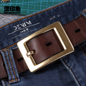 带 休闲百搭复古中青年潮牛仔裤 皮带男士 真皮腰带铜扣头层牛皮男士