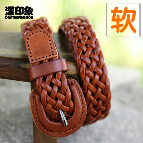 纯牛皮女士手工编织腰带裙带