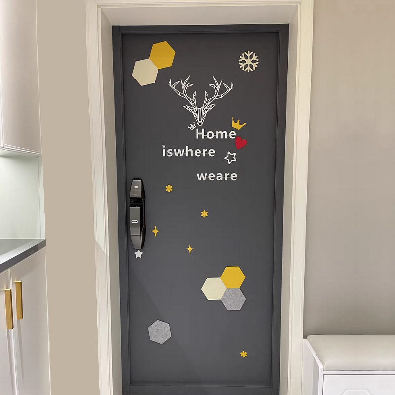 毛毡门贴自粘入户防盗门贴纸轻奢