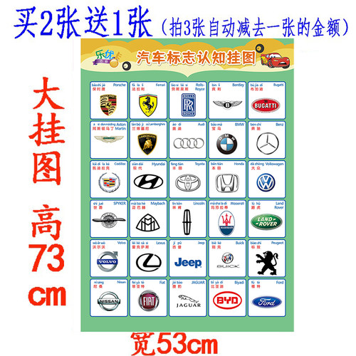 汽车标志认知无声早教墙贴画挂图