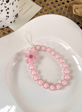 串珠糖果色花朵手机链条挂件手腕短款挂绳韩国金智妮朴彩英同款
