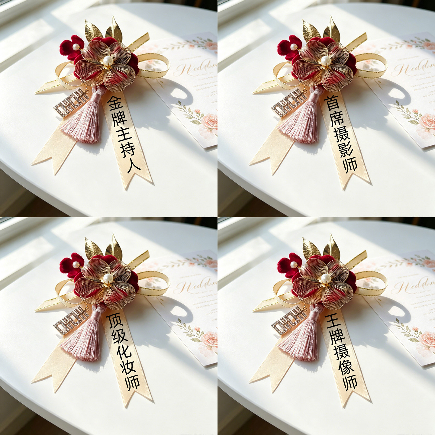 四大金刚胸花摄影摄像化妆师主持婚礼胸针婚宴伴郎伴娘襟花伴手礼