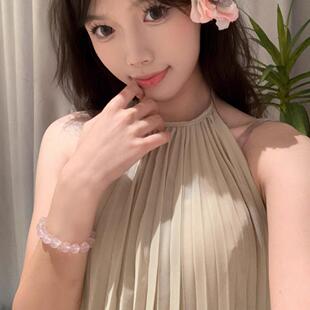 天然粉水晶手链招桃花手链易梦玲蒲言延陈昊宇同款手串女粉色水晶