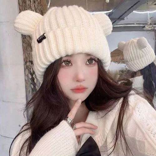 毛绒帽子女冬熊耳帽保暖帽百搭