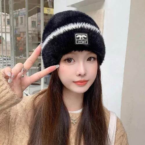 毛绒帽子韩版女秋冬貂绒加厚保暖