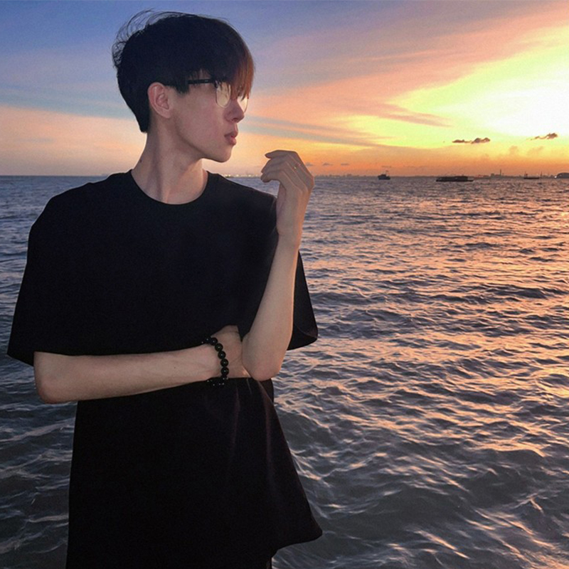 cleanfit短袖黑色男款潮牌内搭400g重磅纯棉t恤三本针小领口半袖