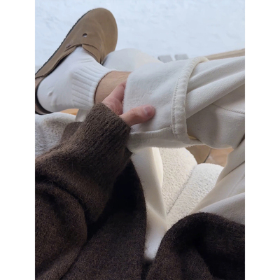 白色加绒牛仔裤男款冬季加厚修身显瘦微喇裤子美式高街直筒弯刀裤