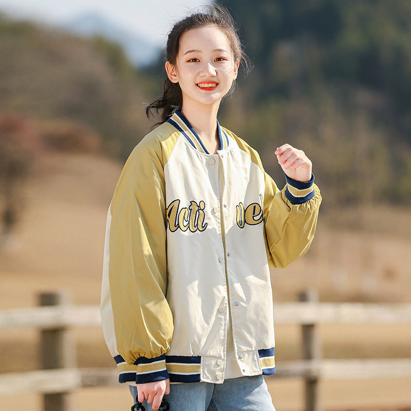 初中生美式棒球服外套春季大童高中女生休闲夹克春装上衣百搭秋季