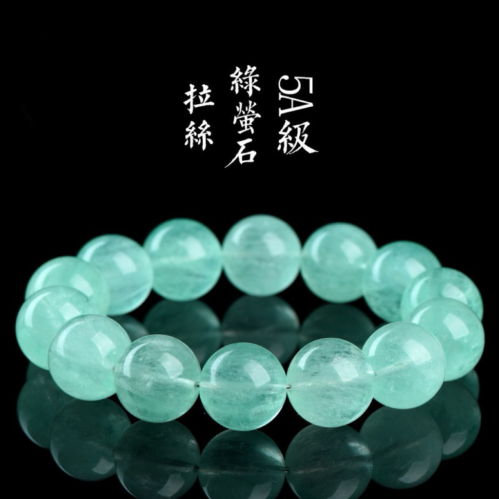 5A级天然绿萤石水晶手串男女绿萤石手链清新大卡咪珠径19-19.8mm