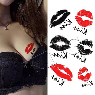 KING纹身贴 性感诱感黑色红唇纹身贴纸 胸部脸 KISS 防水女持久