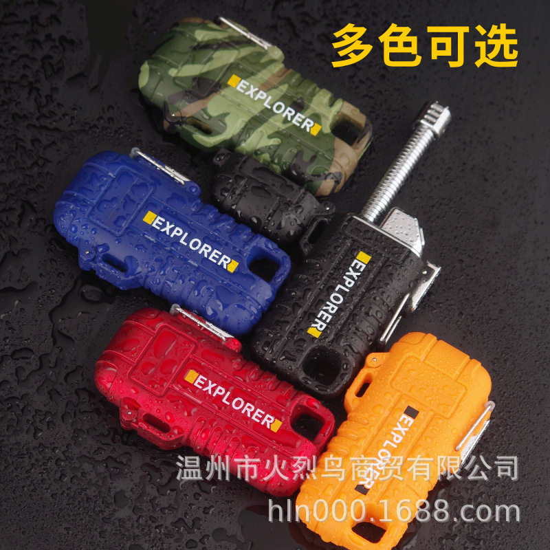 好玩的F37户外打火机带伸缩360度旋转弯曲防水单电弧点烟器挂钩厂
