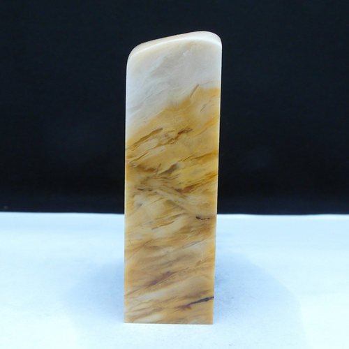 天然印石篆刻石产地巴林石黄木纹俏色瓷白冻石印章料21*21*69mm/