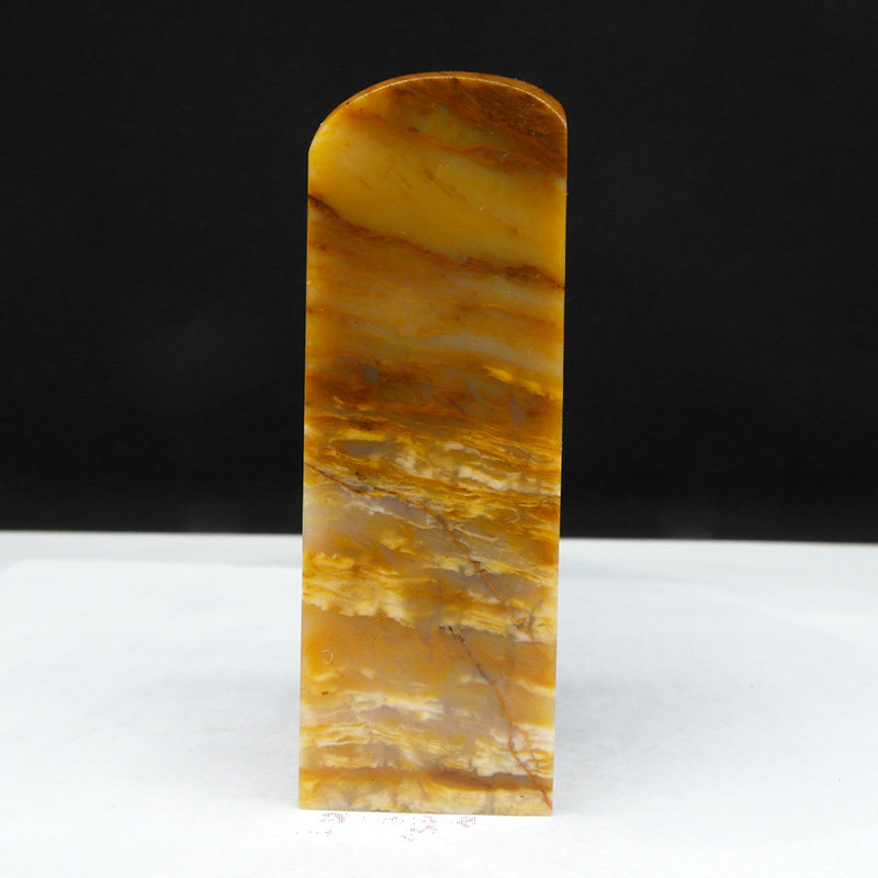 天然印石篆刻石料产地巴林石木纹黄冻石印章料25*25*64mm