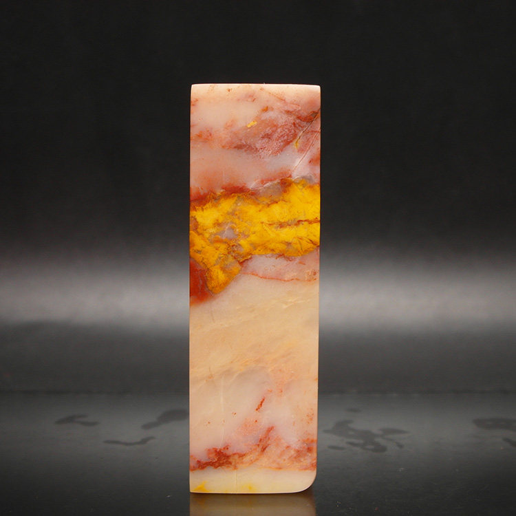 天然印石章料产地巴林石红花彩冻石印章篆刻石料20*20*65mm