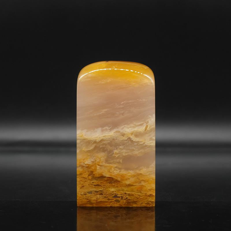 巴林石云水纹俏色冻石印章篆刻石料24*24*48mm