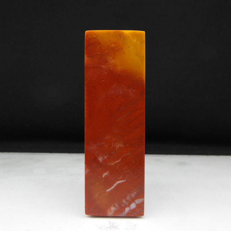 天然印石巴林石朱砂红俏色福黄冻石印章篆刻石料25*25*78mm