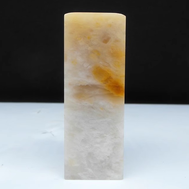 天然印石巴林石章料结晶体白玉地飘黄花冻印章篆刻石料20*20*55mm