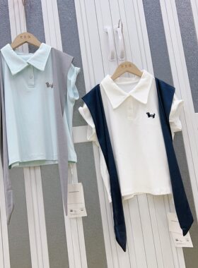 中大童女童短袖2026年夏季新款时尚POLO领T恤搭配披肩XT1028