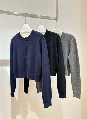 意设计师款精致不规则排扣设计羊绒纱线柔软亲肤黑色灰色藏青