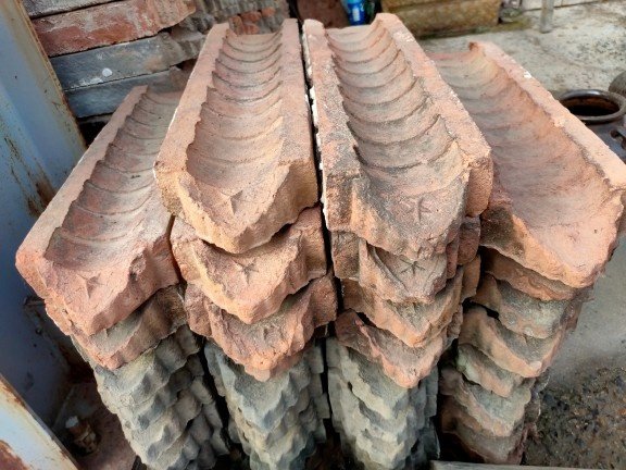 民俗物件旧物屋檐滴水陶器屋脊砖瓦古代建筑材料五星构件