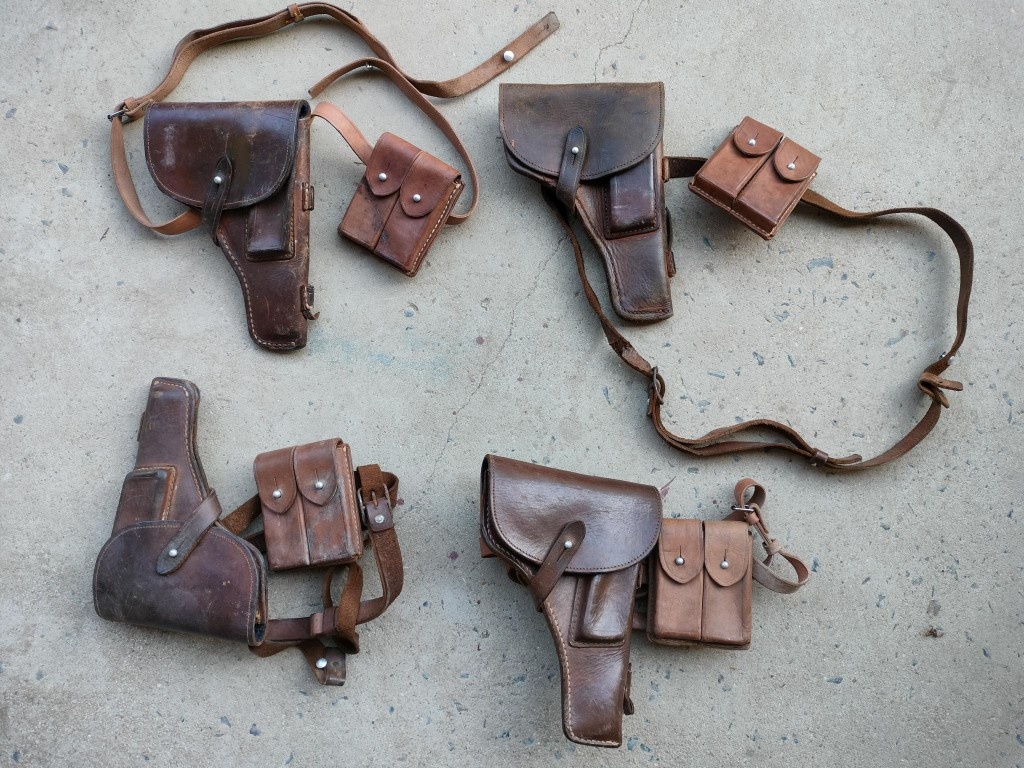 真品54式牛皮枪套弹夹套斜肩背带三件套五四式二战老兵收藏影视道