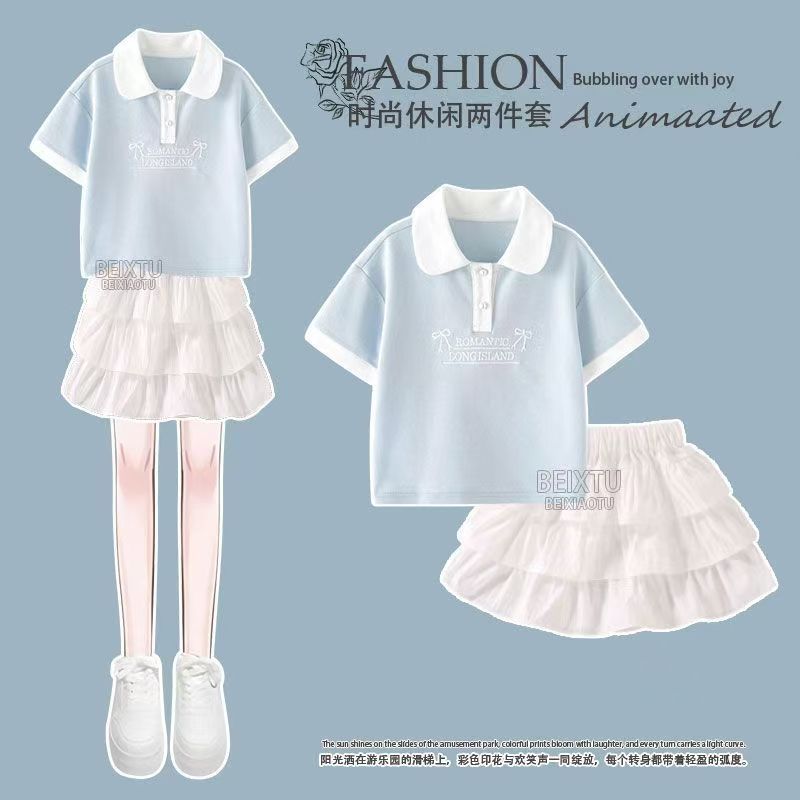 女童夏季短裙套装2025新款小个子高级感时髦POLO衫衣服夏装初中生