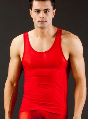 正品WJ男士背心锦纶网纱薄款时尚简约家居舒适透气背心1004BX