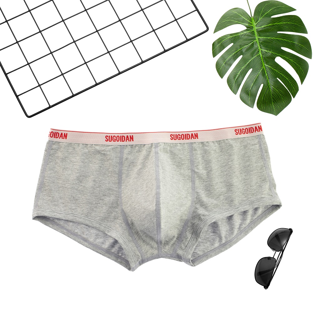 SUGOIDAN青年运动四角底裤潮男内裤性感低腰紧身超细腰带平角裤棉
