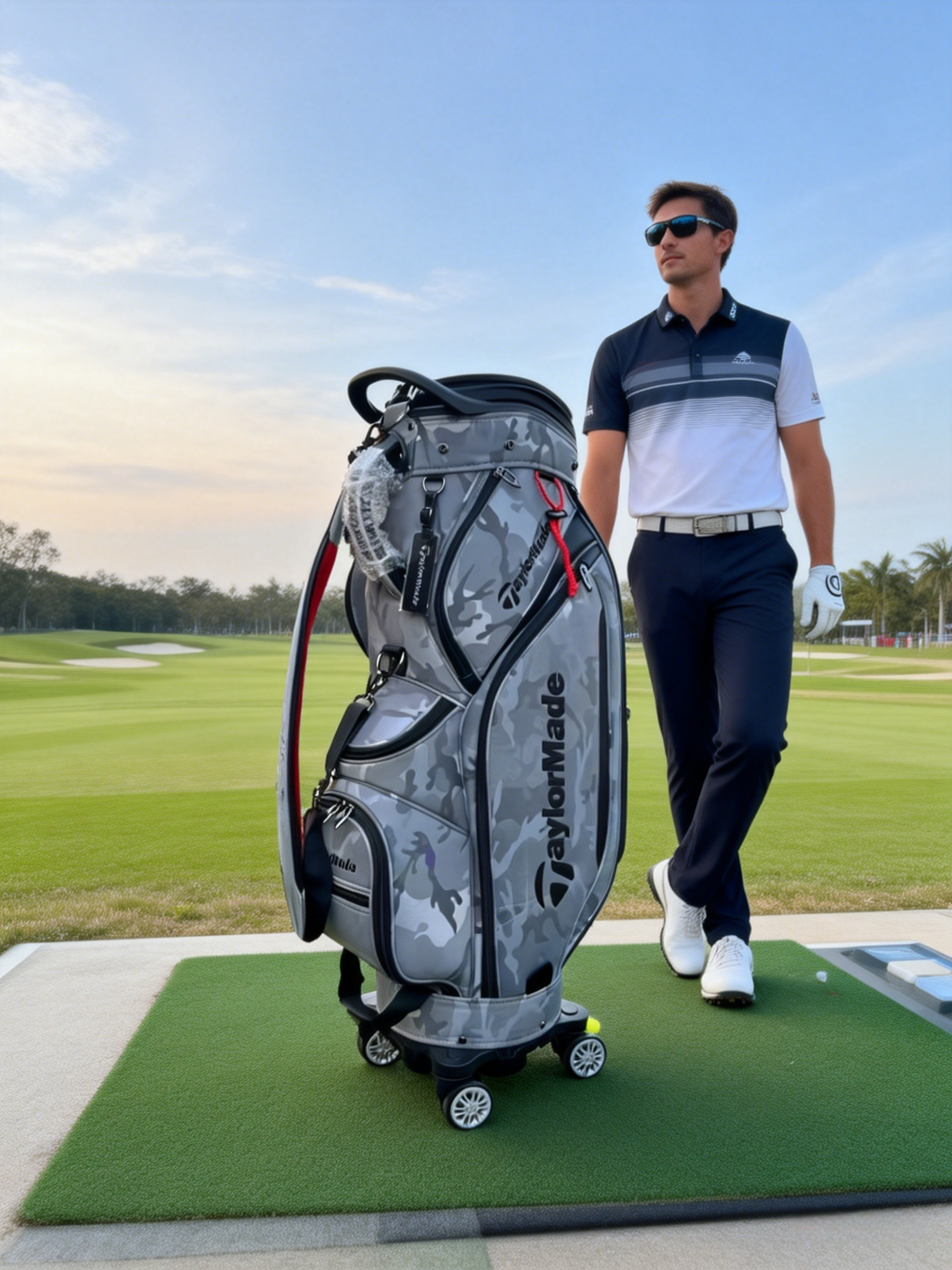 新款高尔夫伸缩球包多功能航空托运包带刹车四轮配密码锁