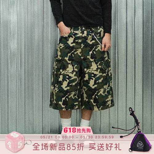 s45 迷彩格纹工装短裤休闲夏季直通潮流宽松七分裤